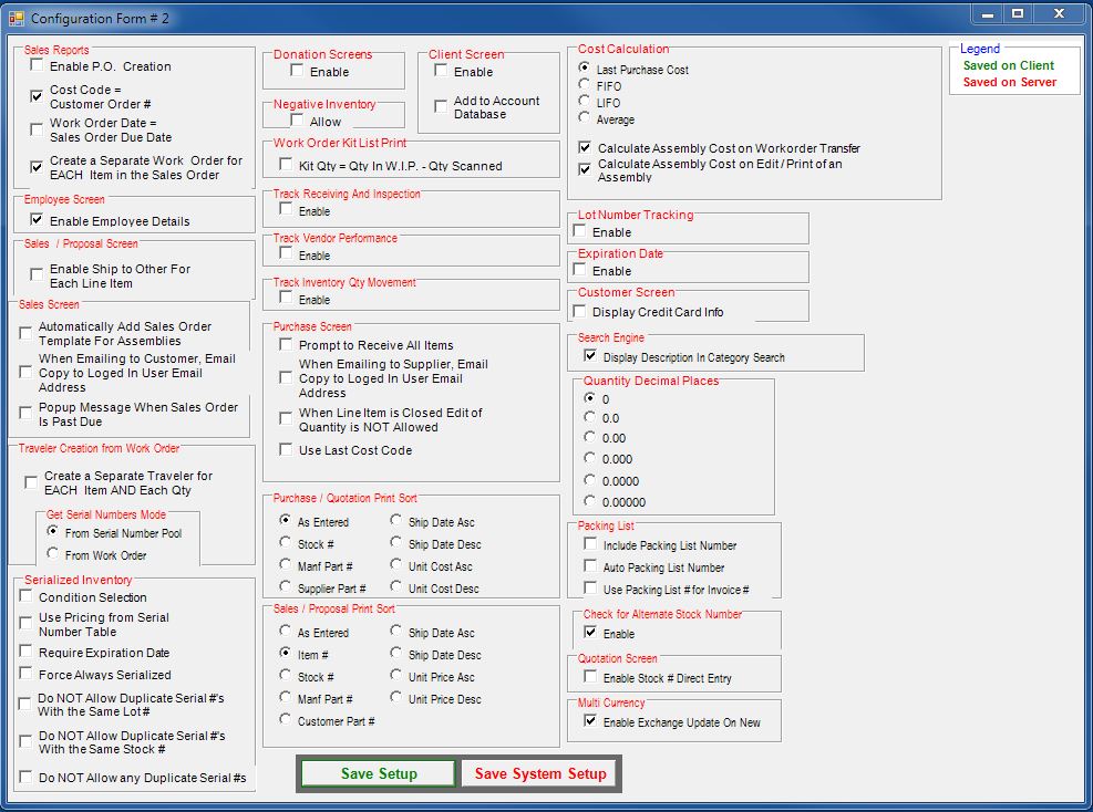 Inventory Configuration Screen 2