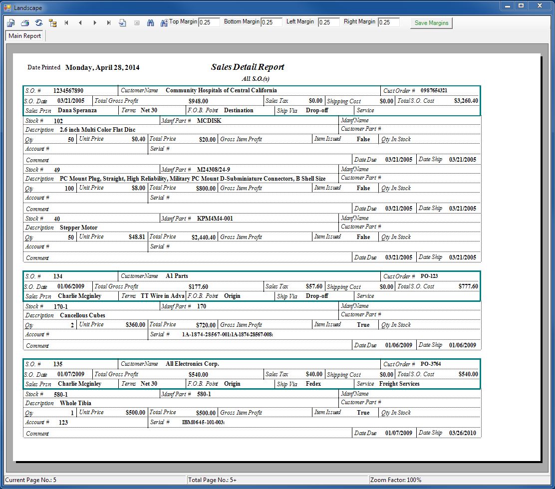 Sales Order Report Hard Copy