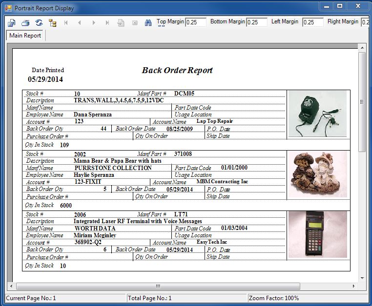 Inventory Stock Room backOrder Report