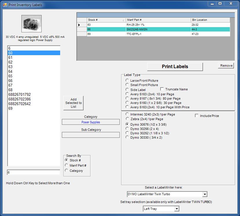 printing labels inventory labs