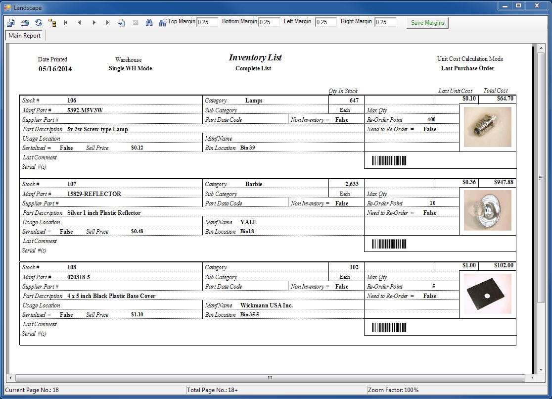 Print Inventory Report Type 3