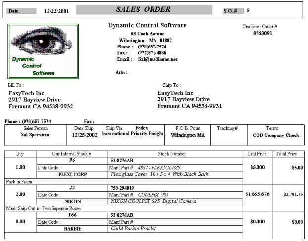 Inventory Sales Order Printout