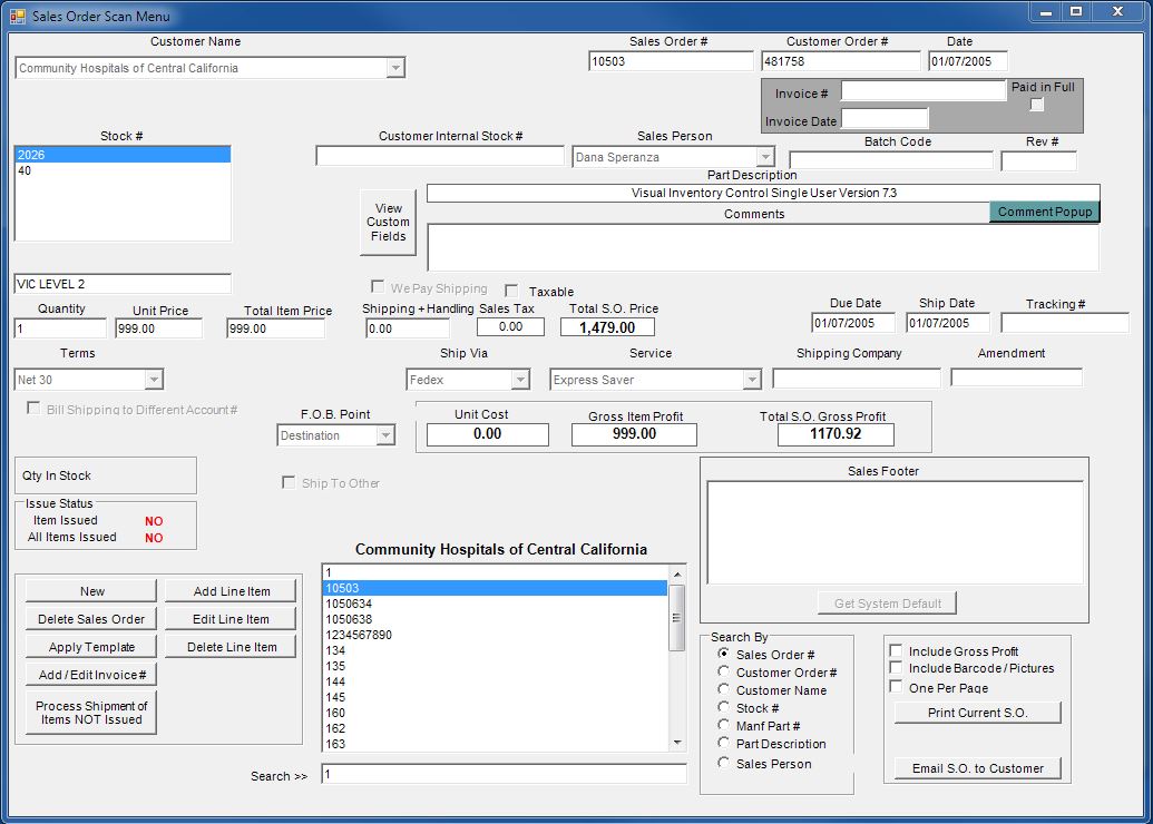 Software Sales Screen