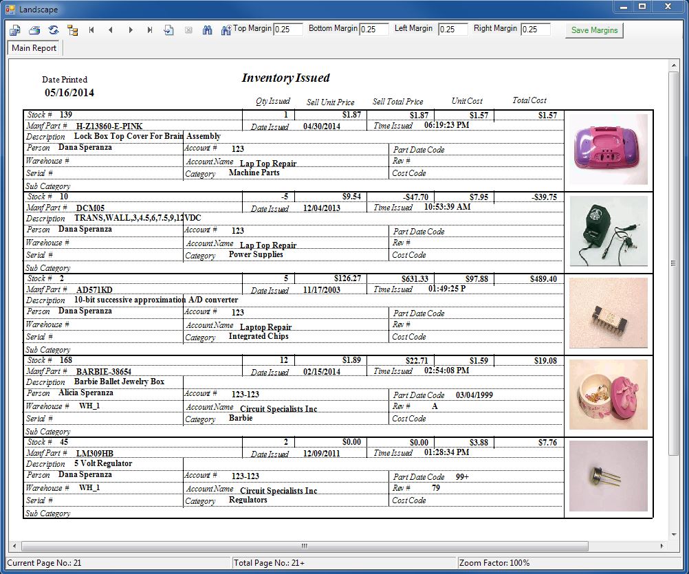 Print Inventory Issue Information