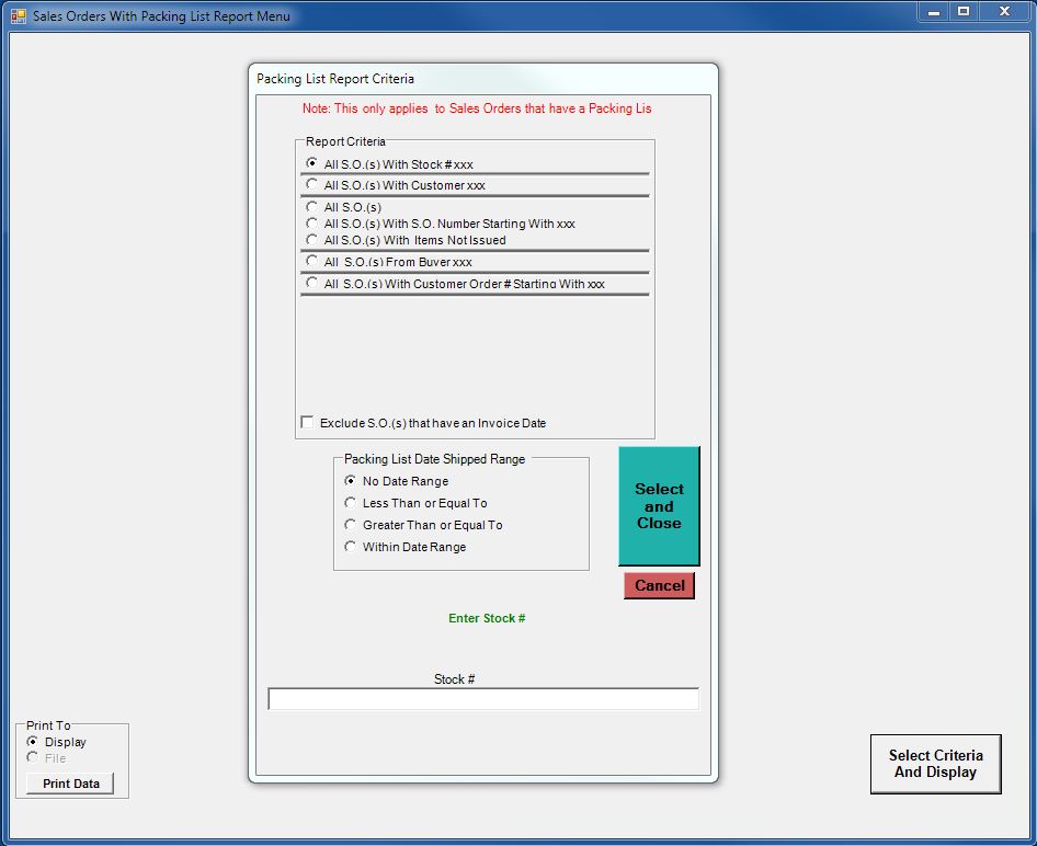 Software Sales Order Report With Packing List