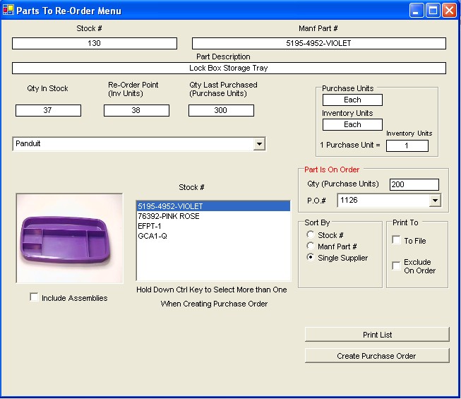 Software Re-Order Parts